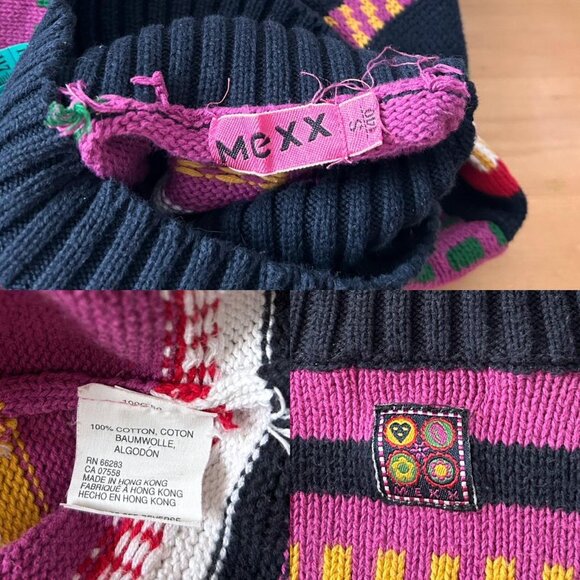 90s vintage striped turtleneck sweater sunflower embroidery quirky  retro Mexx. - Picture 8 of 8